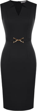 GRACE KARIN Womens Midi Work Business Formal Funeral Dresses 2026 | Summer Sleeveless V Neck Bodycon Pencil Sheath Knee Length Dress Professional Formal Office Church Cocktail Outfits