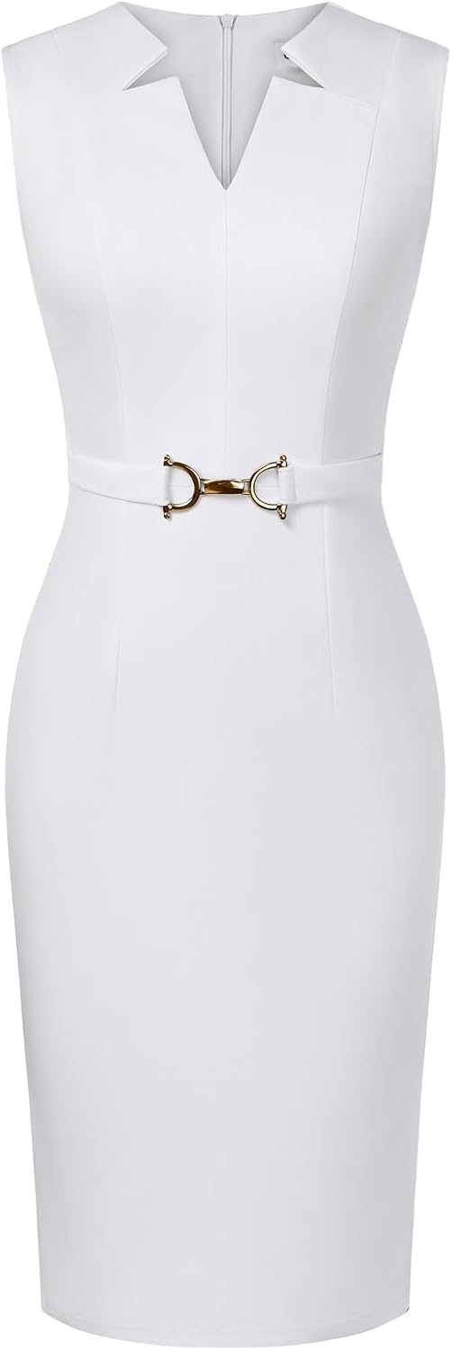 GRACE KARIN Womens Midi Work Business Formal Funeral Dresses 2026 | Summer Sleeveless V Neck Bodycon Pencil Sheath Knee Length Dress Professional Formal Office Church Cocktail Outfits