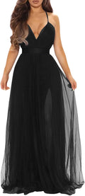 XXTAXN Womens Sexy Deep V Neck Split Cocktail Formal Prom Maxi Dress | Sleeveless Bridesmaid Wedding Guest Party Adjustable Spaghetti Strap