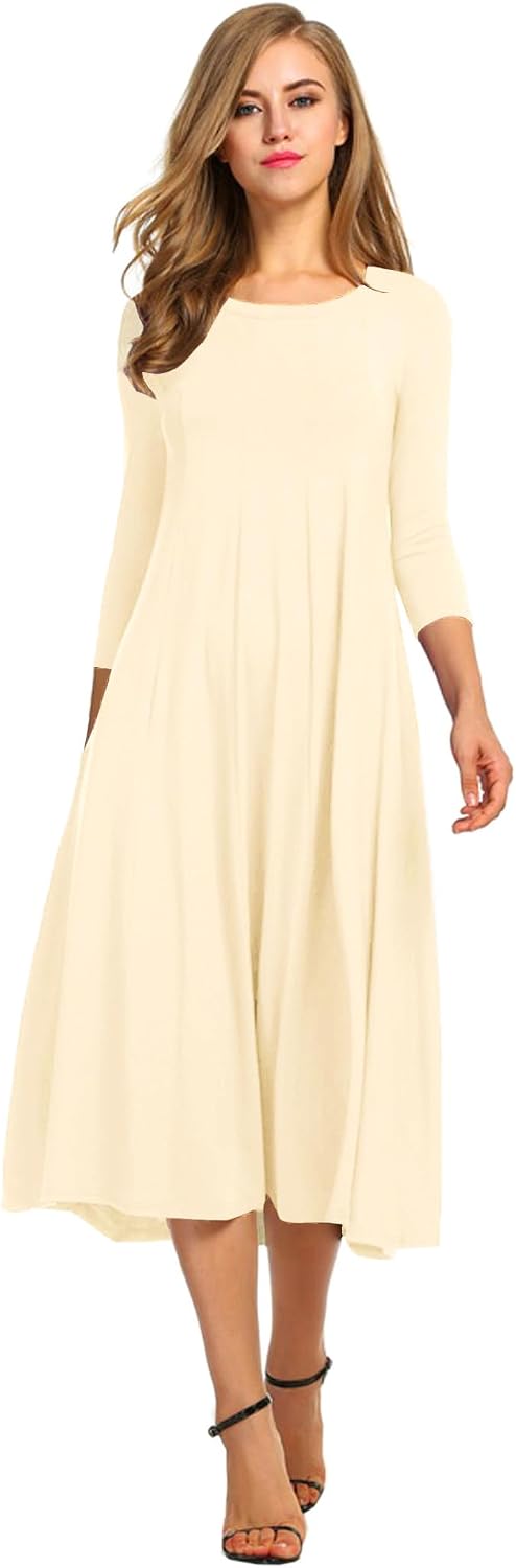 HOTOUCH Women's 3\/4 Sleeve A-line and Flare Midi Long Dress