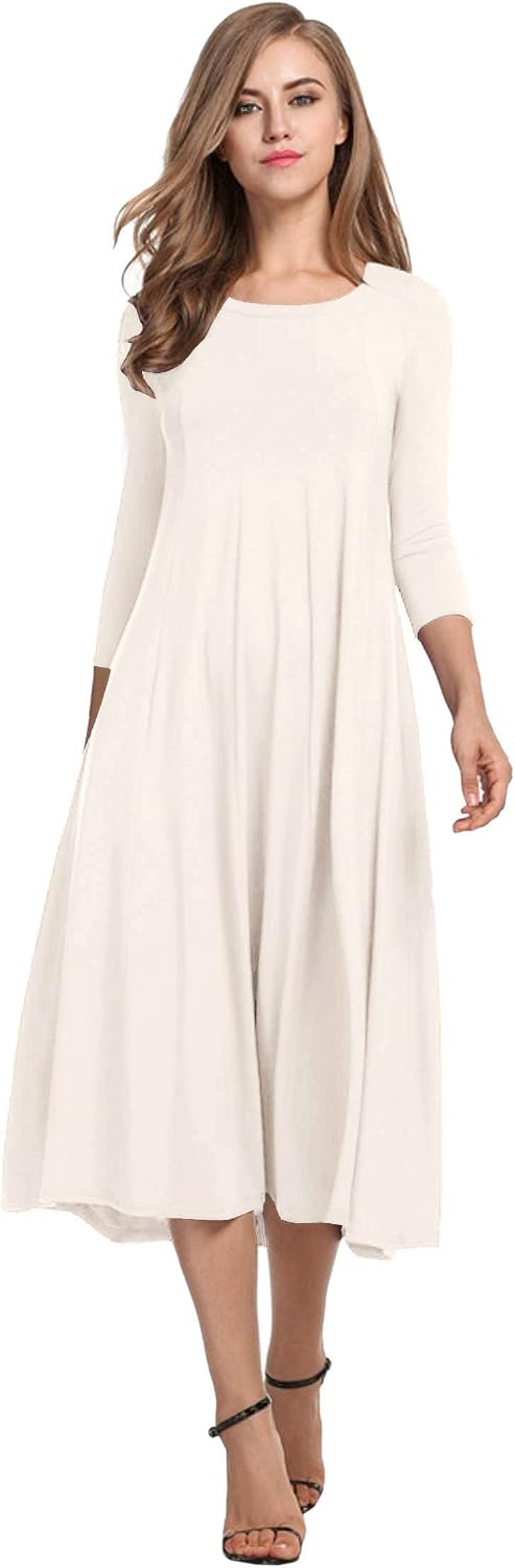 HOTOUCH Women's 3\/4 Sleeve A-line and Flare Midi Long Dress