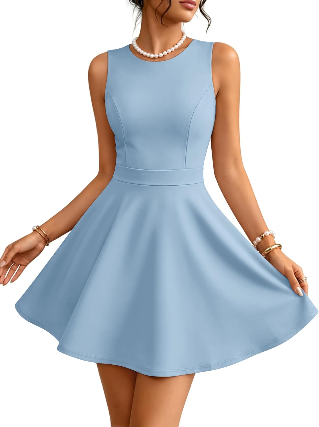 ZESICA Womens Crewneck A-Line Sleeveless Homecoming Party Mini Dress | Cocktail Dresses for Women, Fit & Flare, Wedding Guest Short Dress, Date Night Outfit, Homecoming Dress
