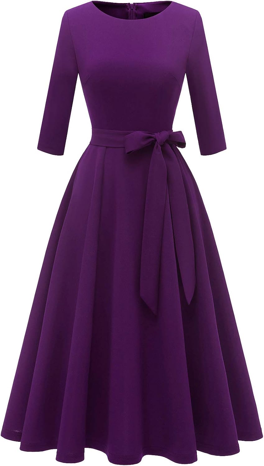 DRESSTELLS Cocktail Dresses for Women, Vintage Wedding Guest Church Dress | 3\/4 Sleeves, A-line, Mid Calf, Detachable Belt, Ideal for Formal Tea Party