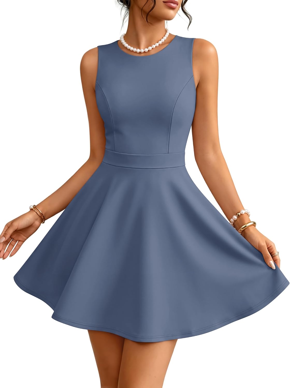 ZESICA Womens Crewneck A-Line Sleeveless Homecoming Party Mini Dress | Cocktail Dresses for Women, Fit & Flare, Wedding Guest Short Dress, Date Night Outfit, Homecoming Dress