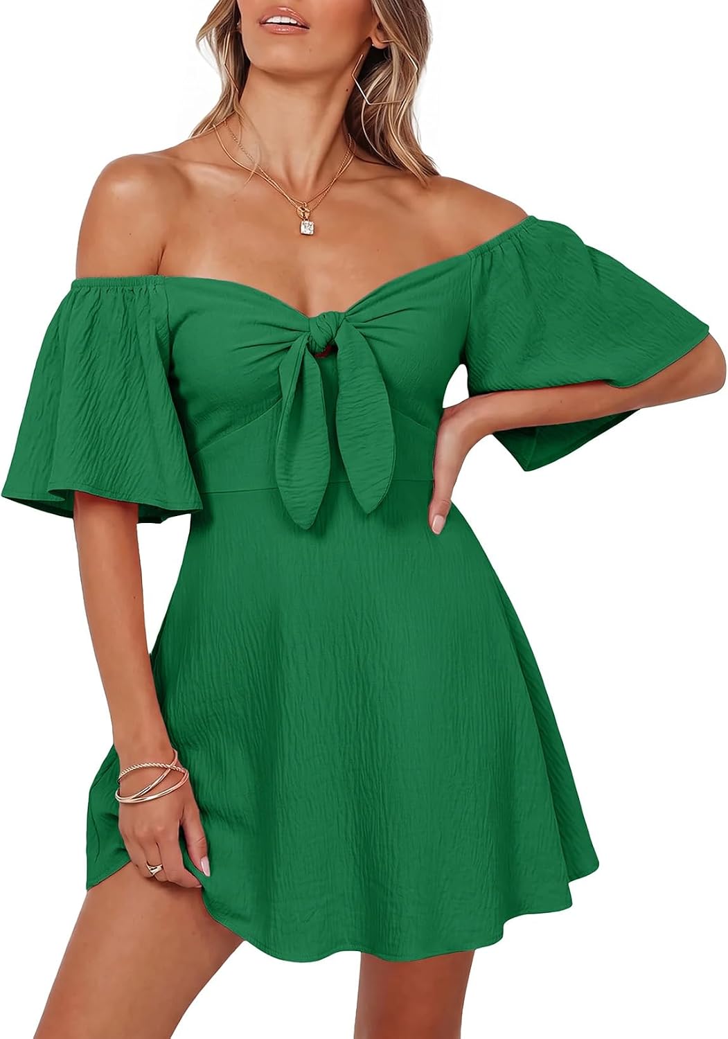 Dokotoo Womens Dresses 2026 Deep V Neck Elegant Bow tie Mini Dress S-XL | 2026 Summer Fall,Short Sleeve,V Neck,Graduation Party Dress,Elegant,Flowy Beach Vacation Wear,Casual Dress