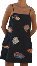 NUFIWI Women Boho Graffiti Cami Mini Dress Spaghetti Strap Printed A Line Short Dress Cute Colorful Sundress