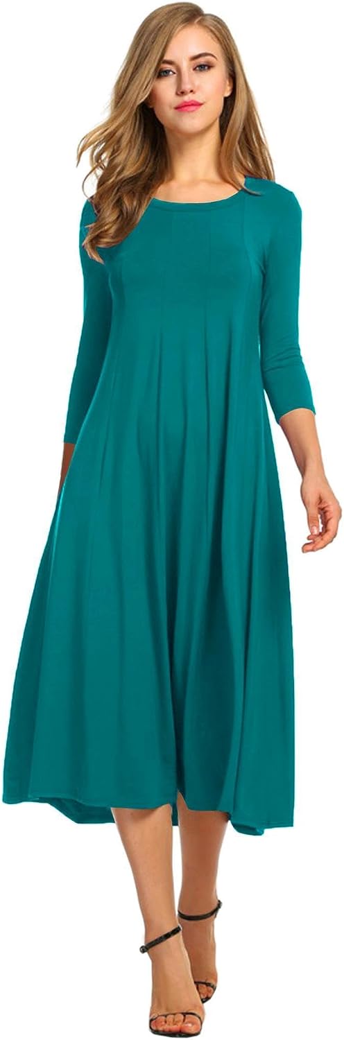 HOTOUCH Women's 3\/4 Sleeve A-line and Flare Midi Long Dress