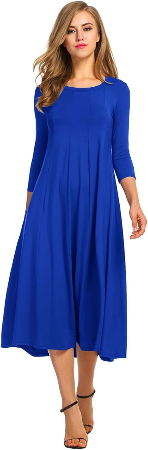 HOTOUCH Women's 3\/4 Sleeve A-line and Flare Midi Long Dress