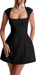 LuFeng Women's Square Neck Cap Sleeve Fully Lined Mini Dress | Zipper A Line Graduation Homecoming Birthday Dinner Party Club Short Dresses