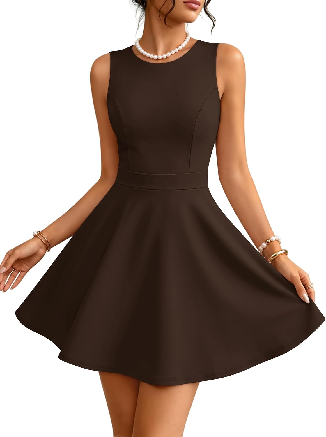 ZESICA Womens Crewneck A-Line Sleeveless Homecoming Party Mini Dress | Cocktail Dresses for Women, Fit & Flare, Wedding Guest Short Dress, Date Night Outfit, Homecoming Dress