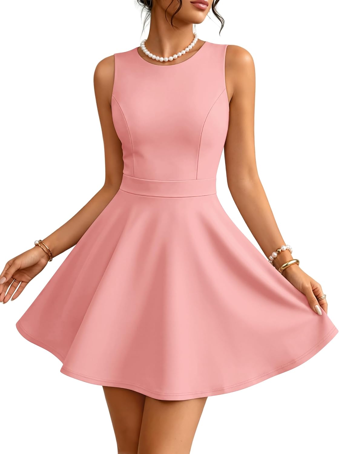 ZESICA Womens Crewneck A-Line Sleeveless Homecoming Party Mini Dress | Cocktail Dresses for Women, Fit & Flare, Wedding Guest Short Dress, Date Night Outfit, Homecoming Dress