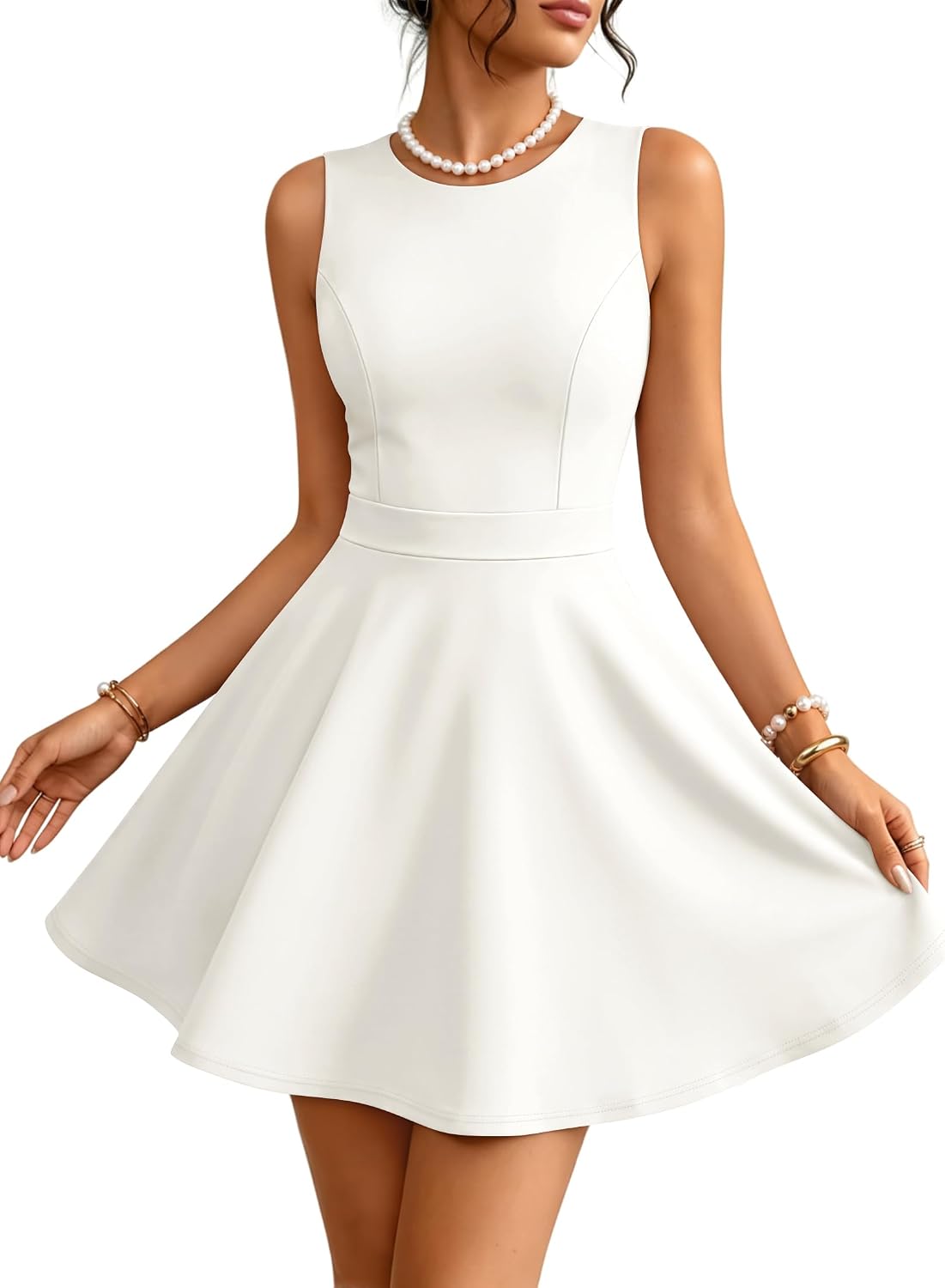 ZESICA Womens Crewneck A-Line Sleeveless Homecoming Party Mini Dress | Cocktail Dresses for Women, Fit & Flare, Wedding Guest Short Dress, Date Night Outfit, Homecoming Dress