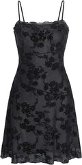 Verdusa Women's Mini Dress Floral Mesh Spaghetti Strap Short Dresses Y2k | Gothic Goth Dress, Grunge Emo Clothes, Teen Dresses, Teen Wedding Guest Dress