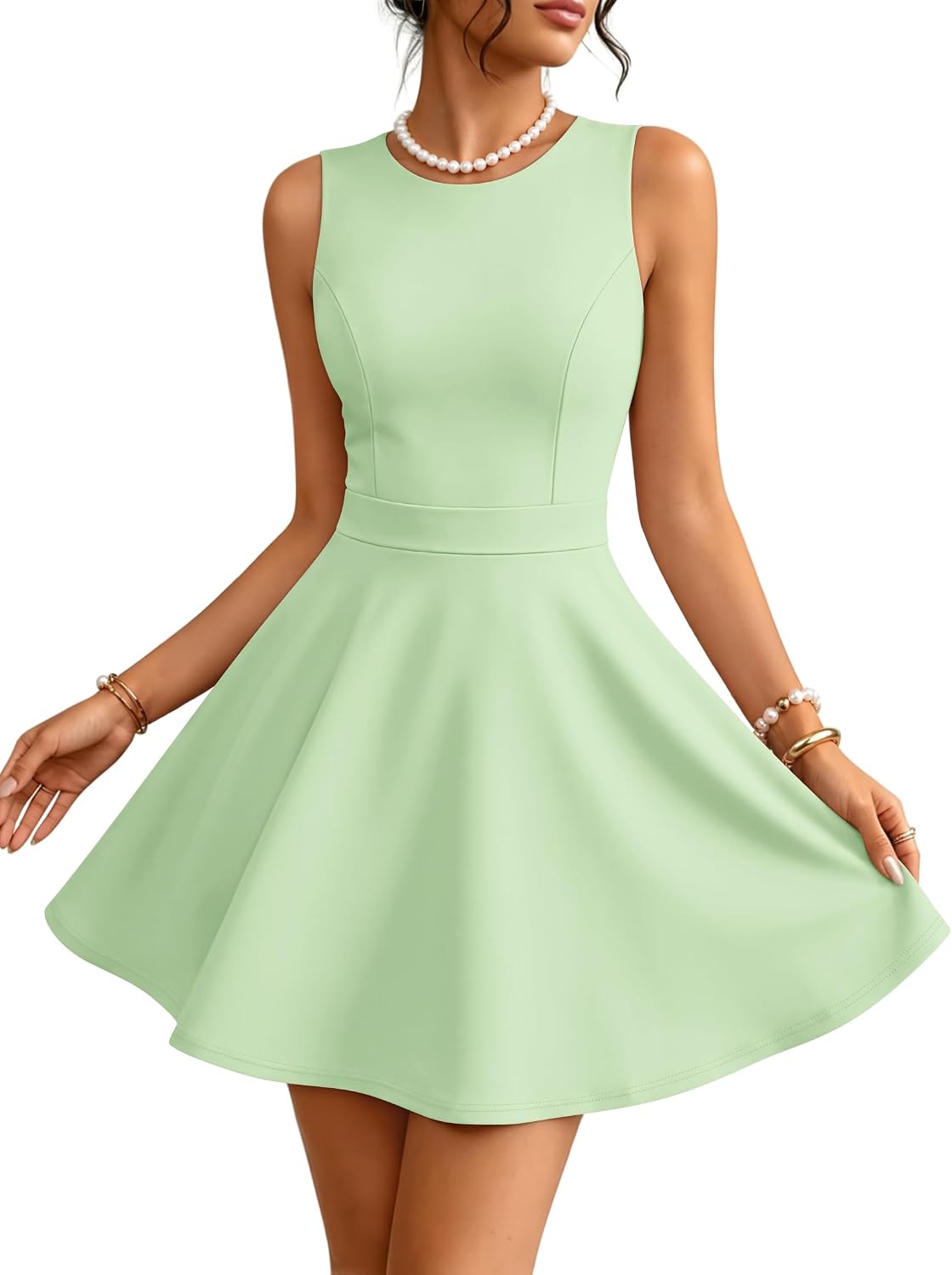 ZESICA Womens Crewneck A-Line Sleeveless Homecoming Party Mini Dress | Cocktail Dresses for Women, Fit & Flare, Wedding Guest Short Dress, Date Night Outfit, Homecoming Dress