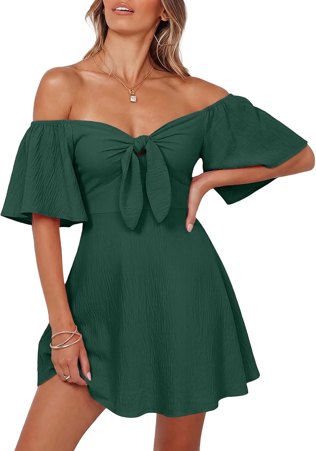 Dokotoo Womens Dresses 2026 Deep V Neck Elegant Bow tie Mini Dress S-XL | 2026 Summer Fall,Short Sleeve,V Neck,Graduation Party Dress,Elegant,Flowy Beach Vacation Wear,Casual Dress