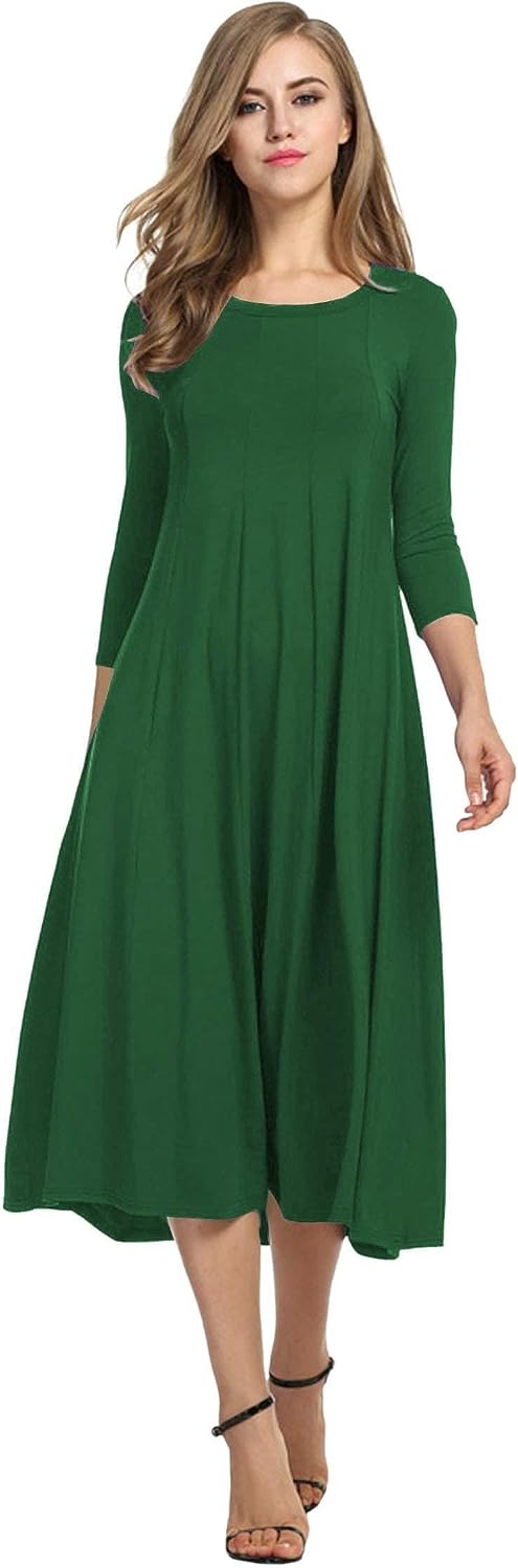 HOTOUCH Women's 3\/4 Sleeve A-line and Flare Midi Long Dress