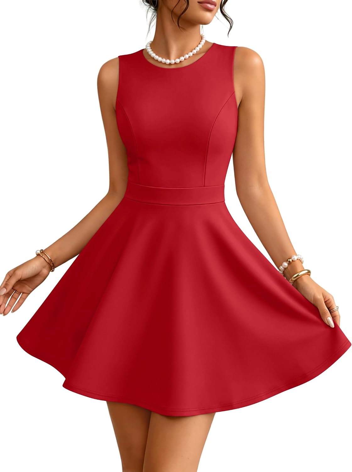 ZESICA Womens Crewneck A-Line Sleeveless Homecoming Party Mini Dress | Cocktail Dresses for Women, Fit & Flare, Wedding Guest Short Dress, Date Night Outfit, Homecoming Dress