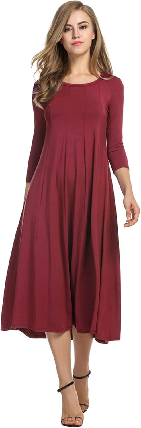 HOTOUCH Women's 3\/4 Sleeve A-line and Flare Midi Long Dress