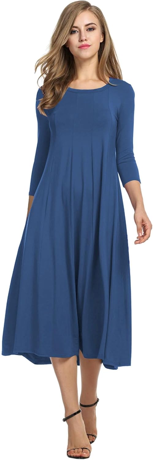 HOTOUCH Women's 3\/4 Sleeve A-line and Flare Midi Long Dress