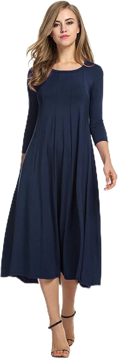 HOTOUCH Women's 3\/4 Sleeve A-line and Flare Midi Long Dress