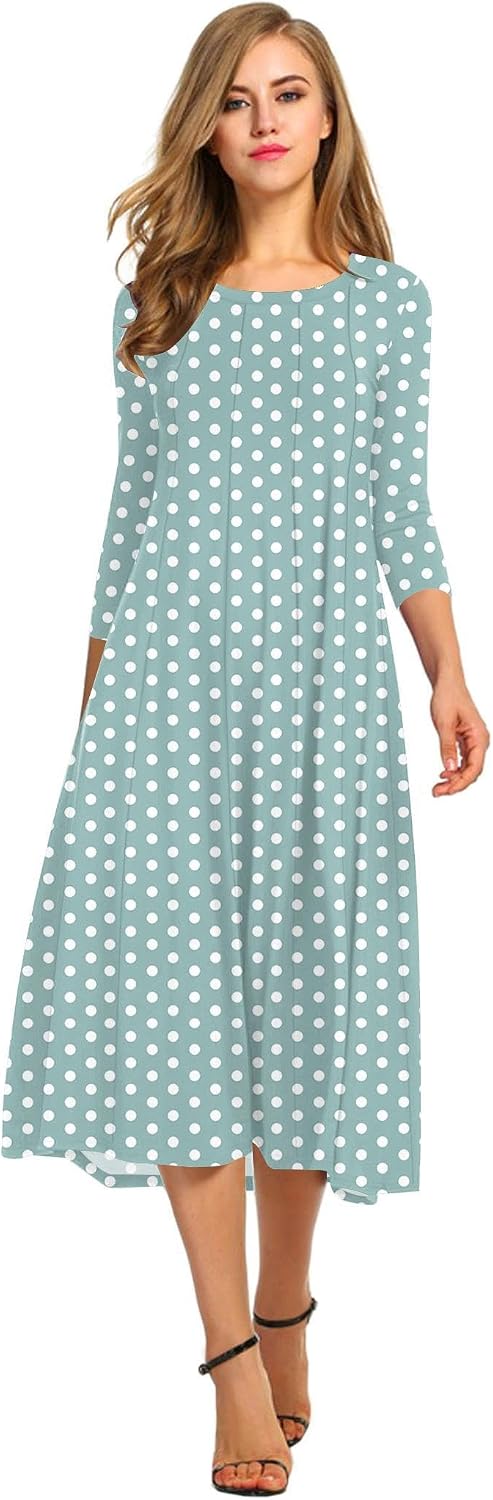 HOTOUCH Women's 3\/4 Sleeve A-line and Flare Midi Long Dress