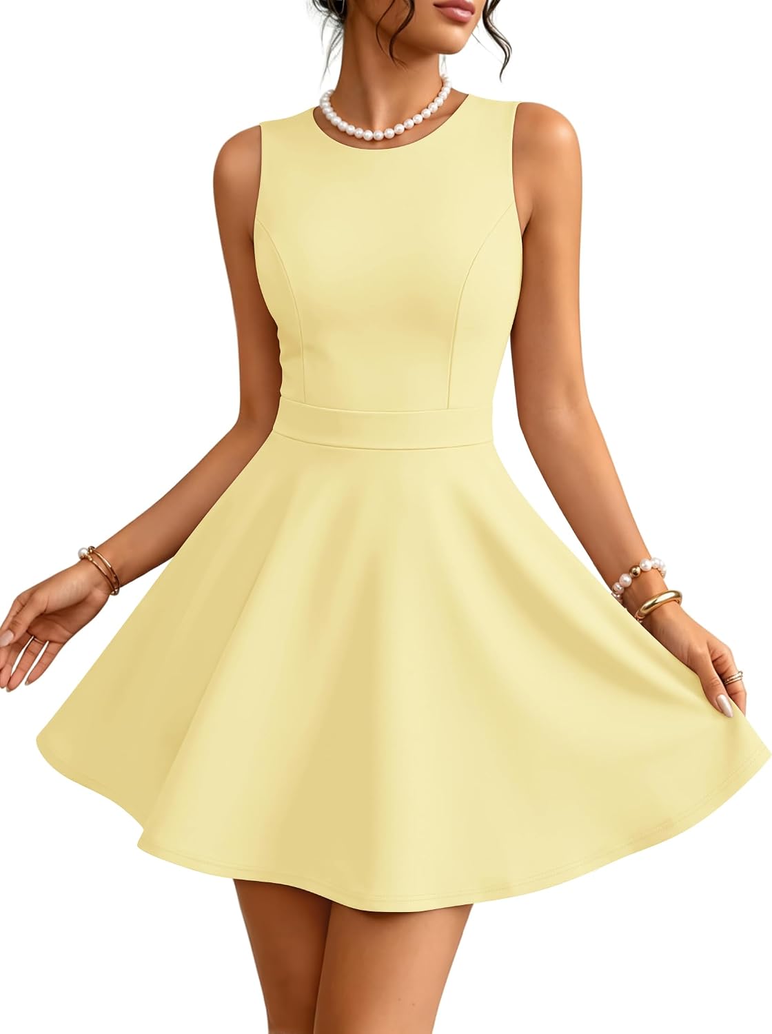 ZESICA Womens Crewneck A-Line Sleeveless Homecoming Party Mini Dress | Cocktail Dresses for Women, Fit & Flare, Wedding Guest Short Dress, Date Night Outfit, Homecoming Dress