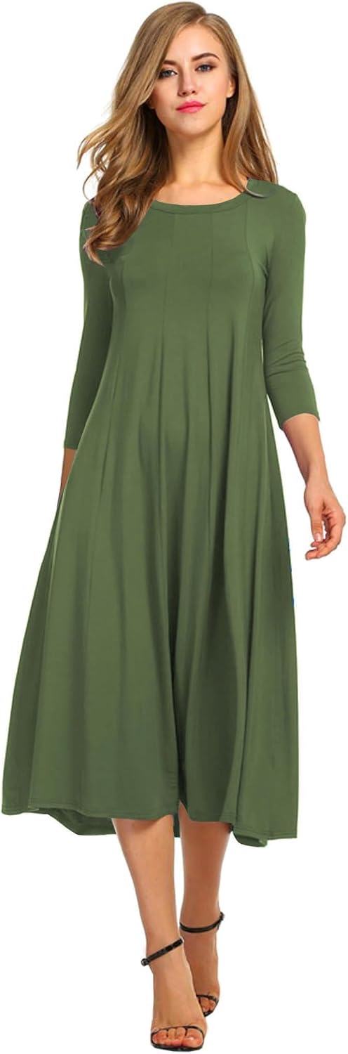 HOTOUCH Women's 3\/4 Sleeve A-line and Flare Midi Long Dress
