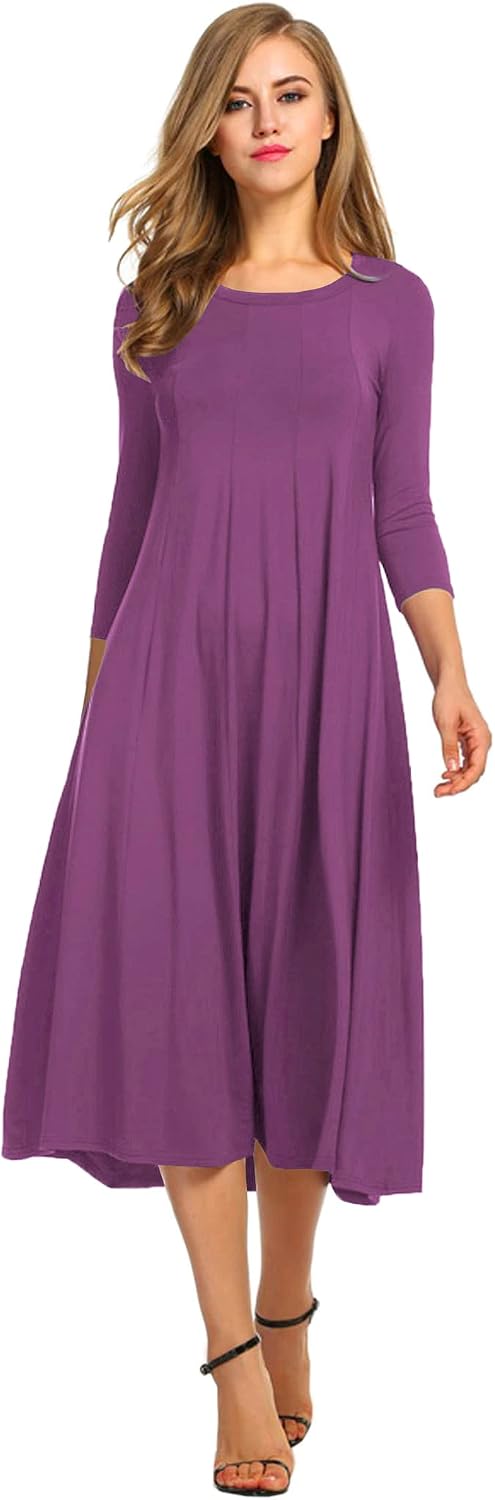 HOTOUCH Women's 3\/4 Sleeve A-line and Flare Midi Long Dress