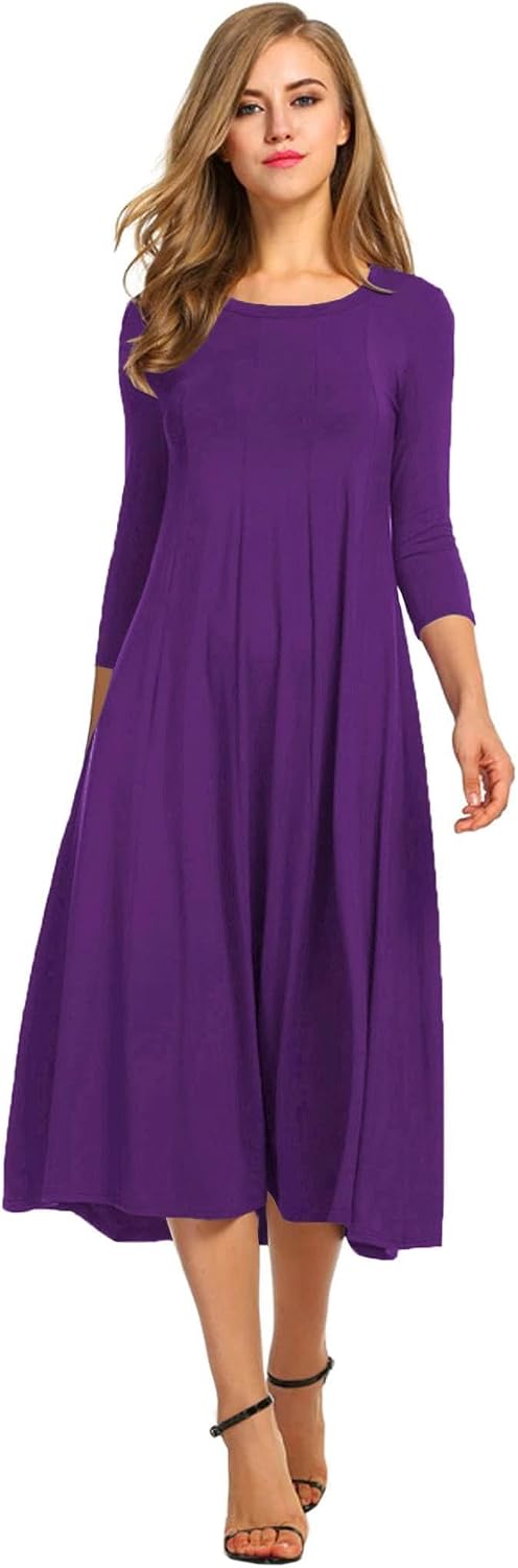 HOTOUCH Women's 3\/4 Sleeve A-line and Flare Midi Long Dress