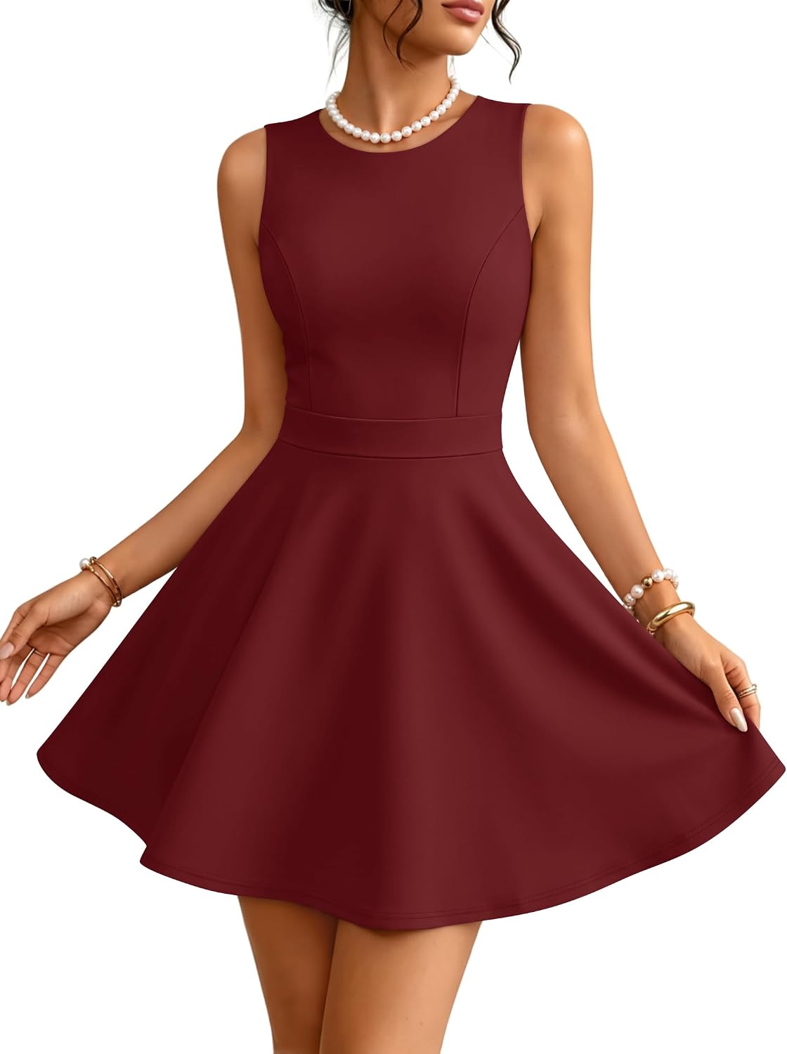 ZESICA Womens Crewneck A-Line Sleeveless Homecoming Party Mini Dress | Cocktail Dresses for Women, Fit & Flare, Wedding Guest Short Dress, Date Night Outfit, Homecoming Dress