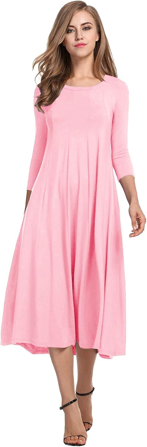 HOTOUCH Women's 3\/4 Sleeve A-line and Flare Midi Long Dress