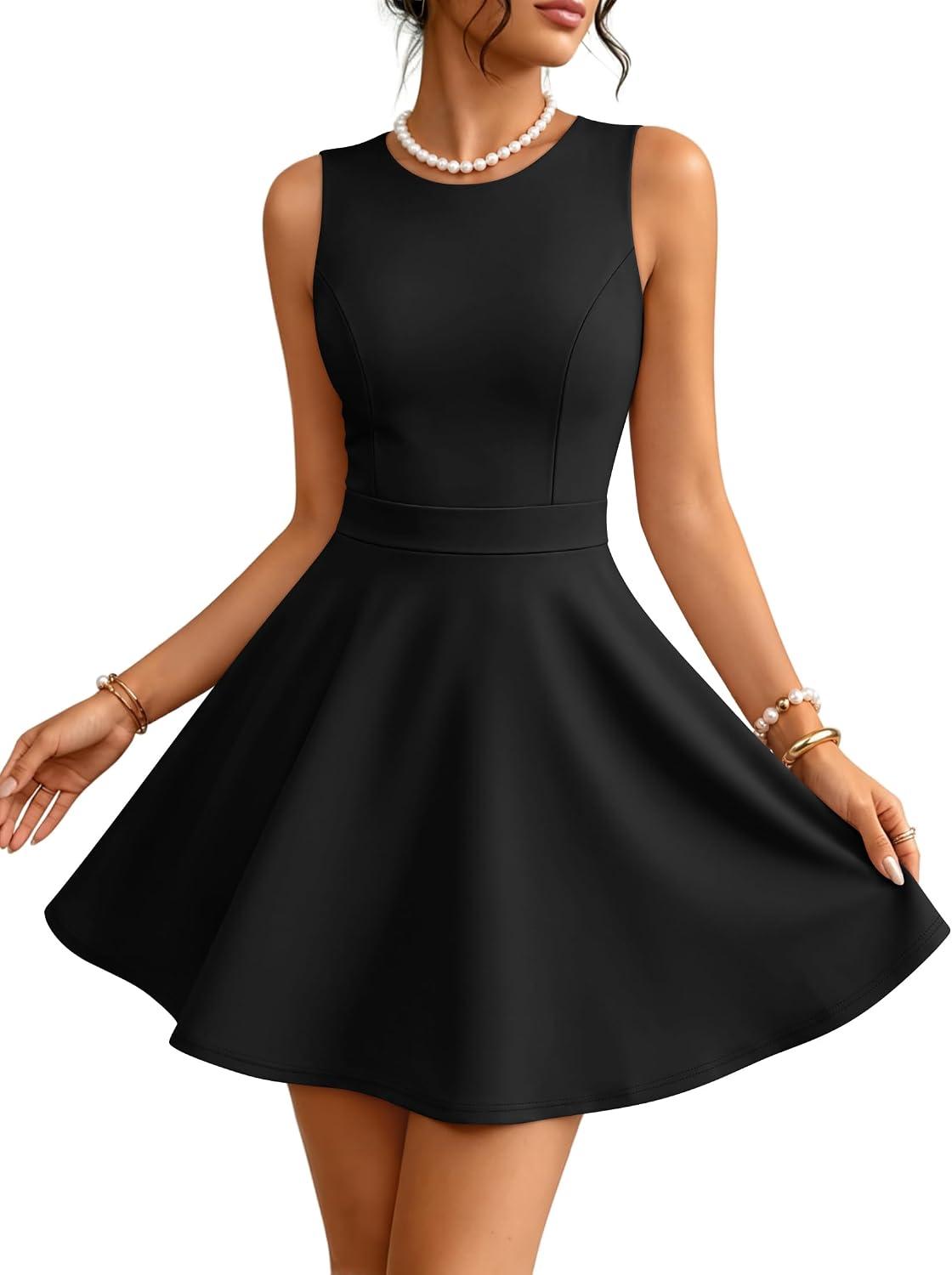 ZESICA Womens Crewneck A-Line Sleeveless Homecoming Party Mini Dress | Cocktail Dresses for Women, Fit & Flare, Wedding Guest Short Dress, Date Night Outfit, Homecoming Dress