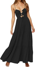 Womens Summer Floral Spaghetti Strap Backless Low Cut Smocked Milkmaid Flowy Beach Sundresses