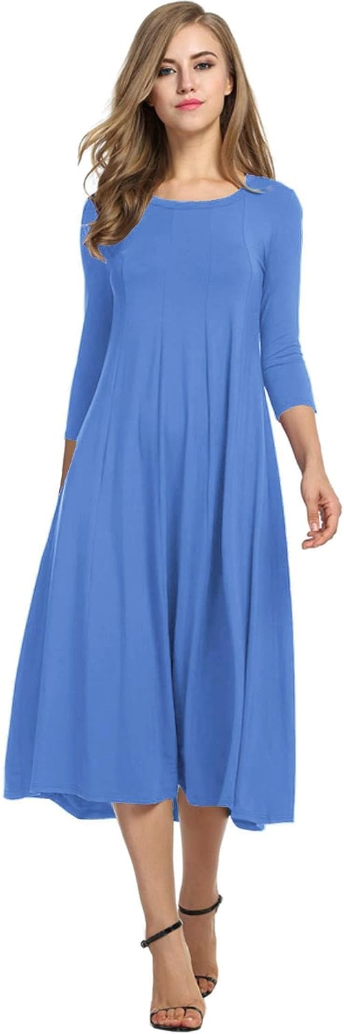 HOTOUCH Women's 3\/4 Sleeve A-line and Flare Midi Long Dress