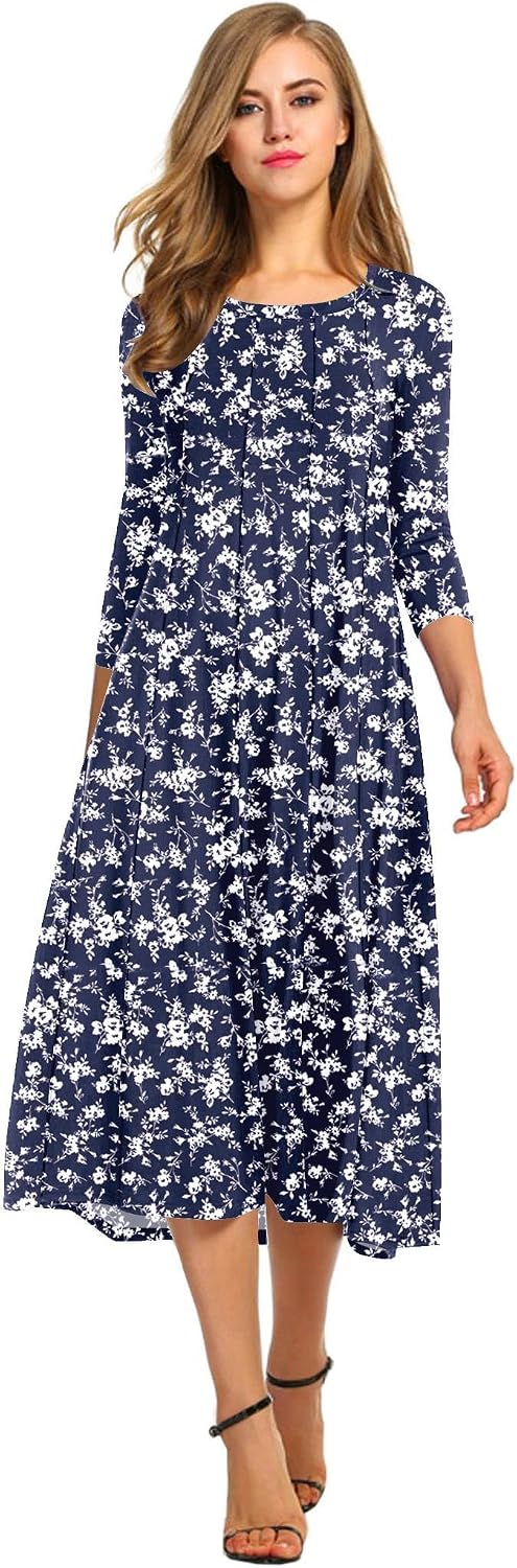 HOTOUCH Women's 3\/4 Sleeve A-line and Flare Midi Long Dress