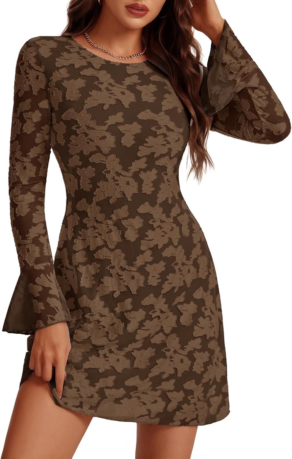 Bbonlinedress Women Long Sleeve Mesh Mini Wedding Guest Cocktail Dress | Homecoming, Going Out, Date Night, Club, Prom Fall Dress With Long Sleeve for Teens Juniors