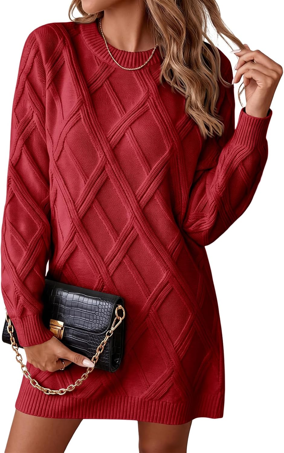 Saodimallsu Womens Cable Knit Sweater Dress Fitted A-Line Fall Mini Dress | Crewneck, Long Sleeve, Slim Fit, Bodycon, Dressy Casual Style, Daily Commute, Fall Winter Outfits