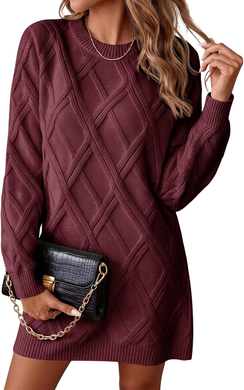 Saodimallsu Womens Cable Knit Sweater Dress Fitted A-Line Fall Mini Dress | Crewneck, Long Sleeve, Slim Fit, Bodycon, Dressy Casual Style, Daily Commute, Fall Winter Outfits