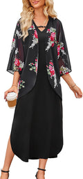 Honwenle Women's 2026 Summer Maxi Dress 2 Piece Loose Split Outfit | Sleeveless,with Cover up,Floral Sundress,V-neck,Casual,Beach Vacations,Wedding Guest