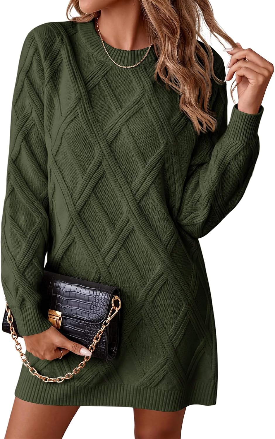 Saodimallsu Womens Cable Knit Sweater Dress Fitted A-Line Fall Mini Dress | Crewneck, Long Sleeve, Slim Fit, Bodycon, Dressy Casual Style, Daily Commute, Fall Winter Outfits