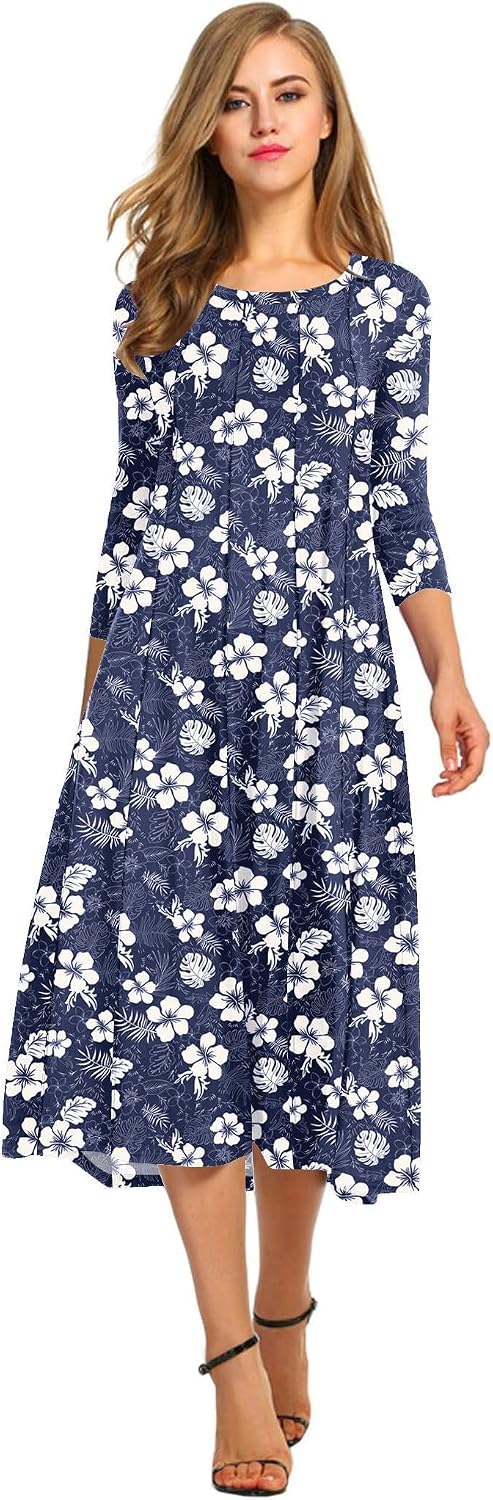 HOTOUCH Women's 3\/4 Sleeve A-line and Flare Midi Long Dress