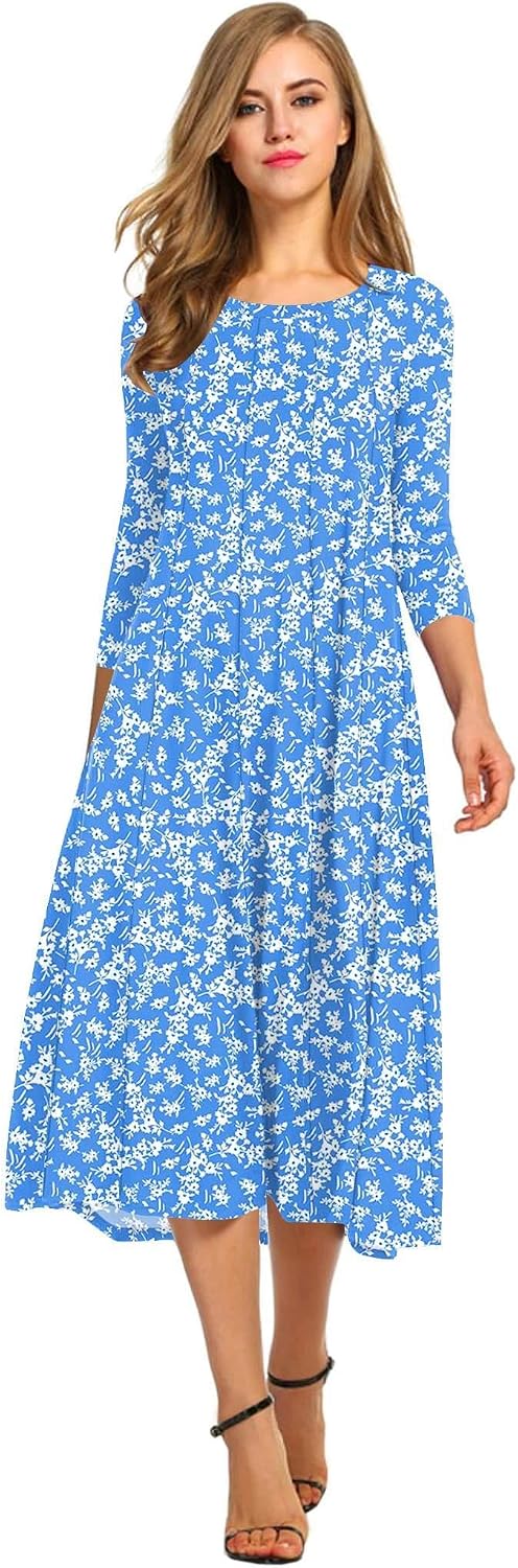 HOTOUCH Women's 3\/4 Sleeve A-line and Flare Midi Long Dress