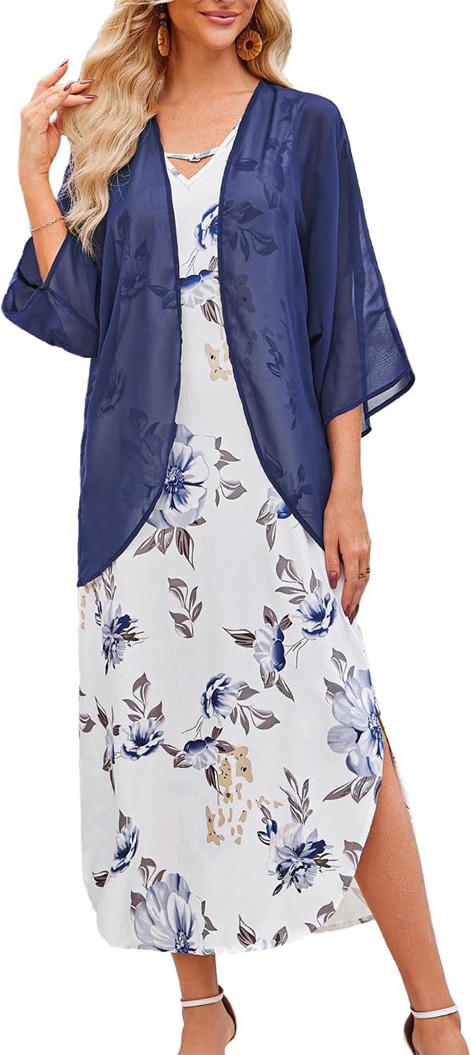 Honwenle Women's 2026 Summer Maxi Dress 2 Piece Loose Split Outfit | Sleeveless,with Cover up,Floral Sundress,V-neck,Casual,Beach Vacations,Wedding Guest