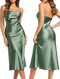 UTNISAN Wedding Guest Dress for Women Spaghetti Strap Satin Slip Dresses | Slit Midi Dress, Cowl Neck, Cocktail, Formal, Evening Party